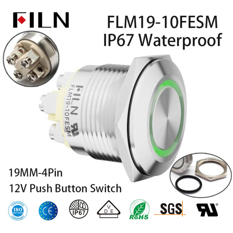 12V Push Button Switches 19MM Screw Foot Momentary Led Door Bell Button 12V Push Button Switches