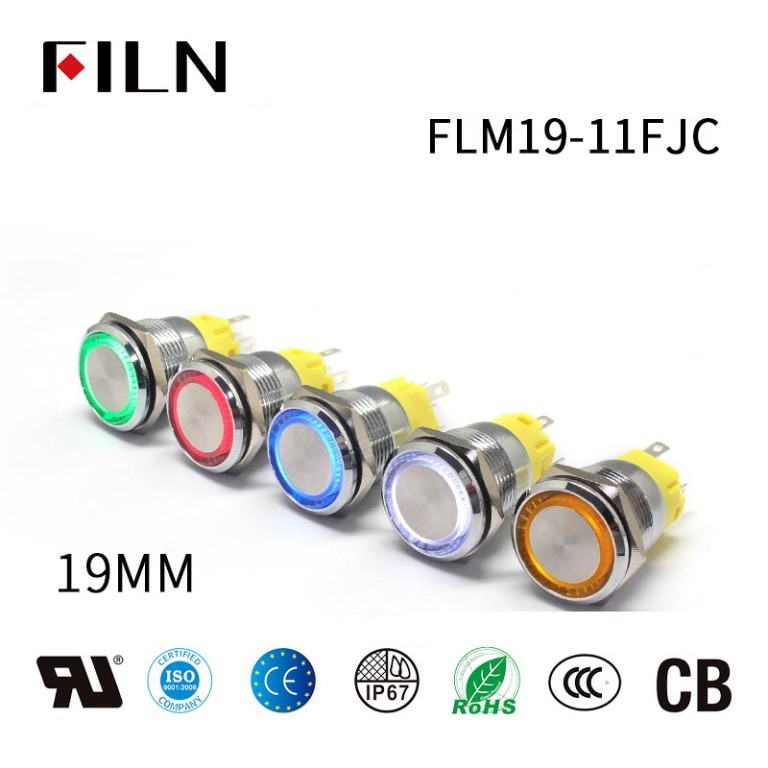 110V push button switch New 19MM 5PIN Metal Push Button Switch by FILN – Enhanced 110 Volt with Brighter Light