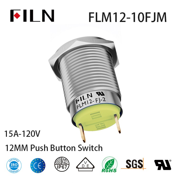 12MM 2PIN Metal IP65 Momentary Small Push Button Switch