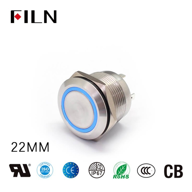 22mm Push Button 220 VAC Switch Button 4pin 10A Blue 22MM Push Button Switch