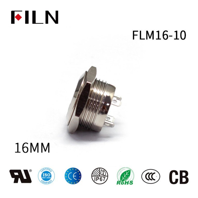 Push Button Switch ON OFF: 16mm 4Pin Diameter Momentary 240 Volt  Metal With Ring LED Power Symbol