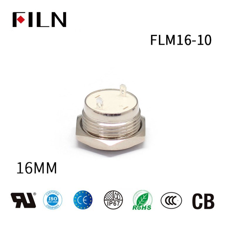 Metal Momentary Switch FILN Flat Head Metal Button 16mm Waterproof 2Pin Solder Terminal