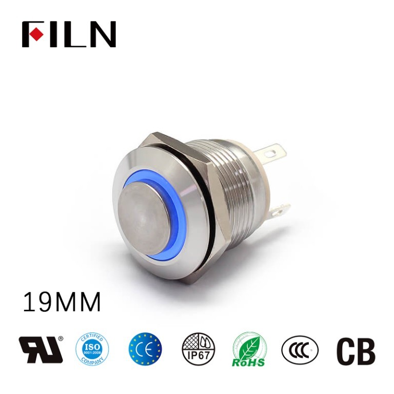 FILN 19MM Momentary Push Switches with LED, Multi-Color, 4-Pin Metal Design