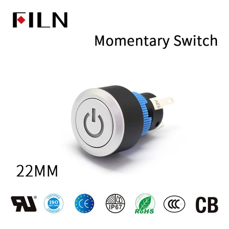 Plastic push button switches FILN 22 MM 5PIN  Illuminated 12V Led Reset Round Momentary Plastic Push Buttons Power Logo Momentary Switch