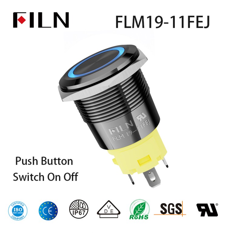 FILN Push Button On Off Switch 19MM 12V On/Off 240V