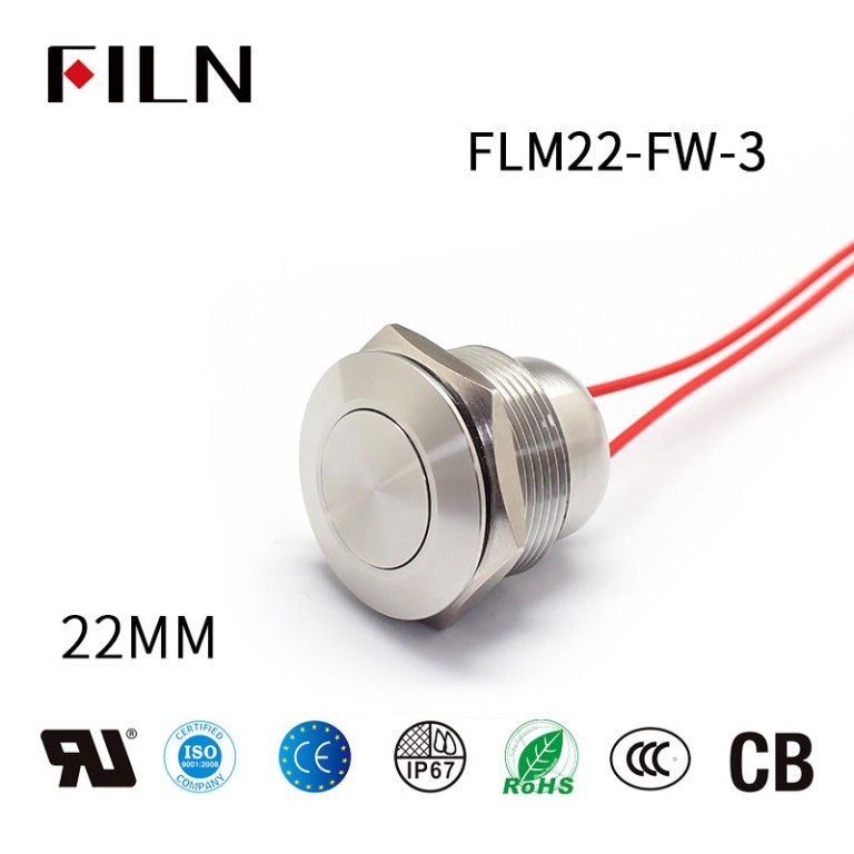 Push Button on And off Switch FILN 110V Momentary Push Button on And off Switch Two wires Flat Stainless Steel