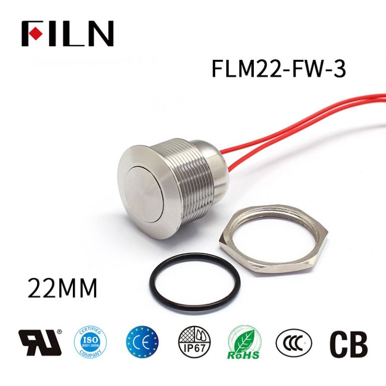 Push button for toggle onoff FILN 110V Momentary Push Button on And off Switch Two wires Flat Stainless Steel