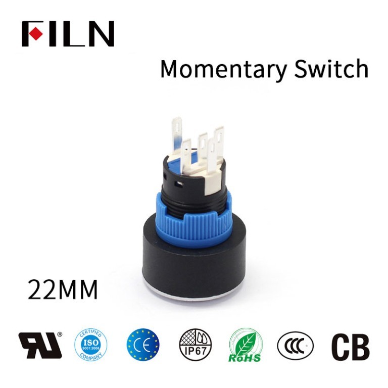 Synthetic push switches FILN 22 MM 5PIN  Illuminated 12V Led Reset Round Momentary Plastic Push Buttons Power Logo Momentary Switch