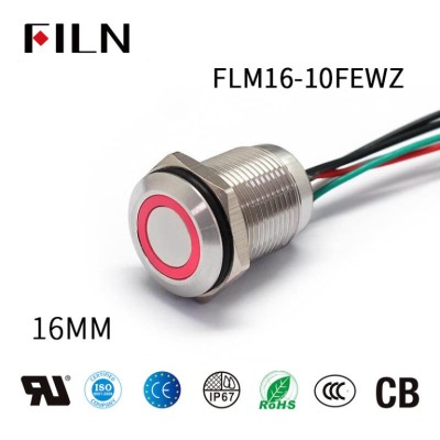 16MM Wired Metal Waterproof Buttons With Ring LED by FILN – 5 Colors