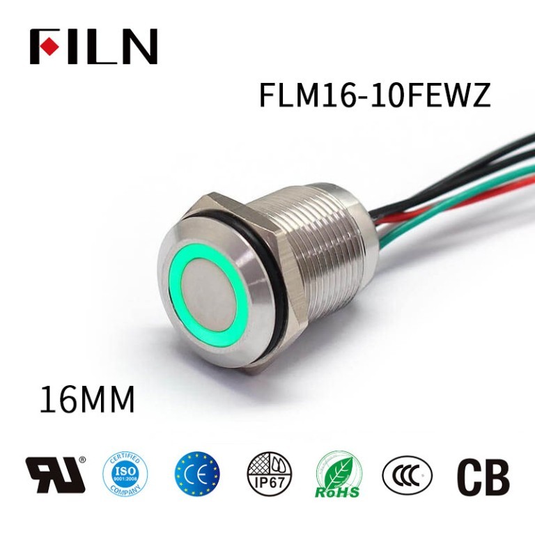 16MM Wired Metal Waterproof Buttons With Ring LED by FILN – 5 Colors