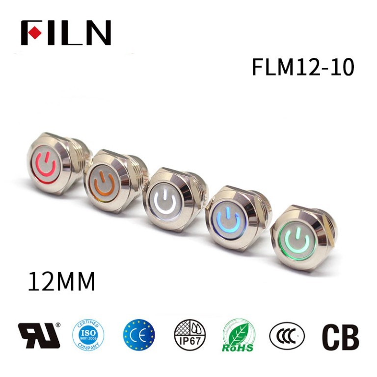 FILN Mini Push Button Switch ON OFF 12 MM  4Pin 12V-220V illuminated push buttons