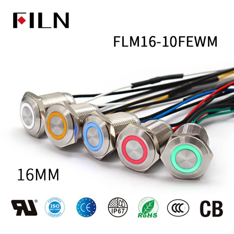 weatherproof push button switch FILN Waterproof Momentary Switch: 16mm Metal, Ring LED, 5 Colors With 4 Wire
