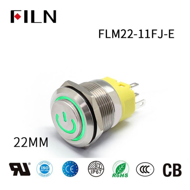 12v Illuminated Push Button Switch FILN 12v Illuminated Push Button Switch high head ring power symbol 4PIN 6V-220V