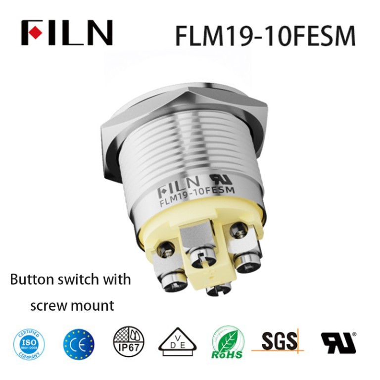 Button switch with screw mount FILN Screw Foot Push Button Switches with 4PIN, 19MM Mounting Hole, and Versatile Voltage Options
