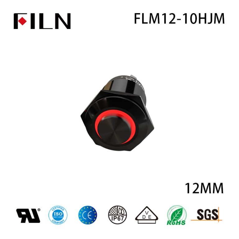 Latching push button 12MM 2PIN Metal IP65 Types of Push Button Switches Ring Design With Lamp