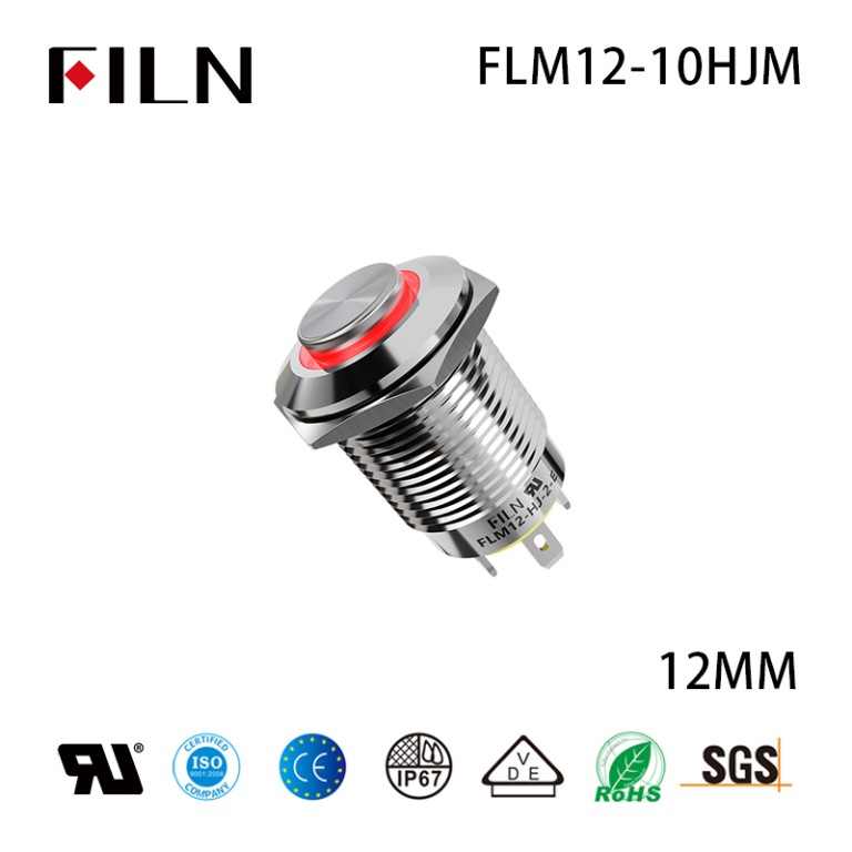 Momentary push button 12MM 2PIN Metal IP65 Types of Push Button Switches Ring Design With Lamp