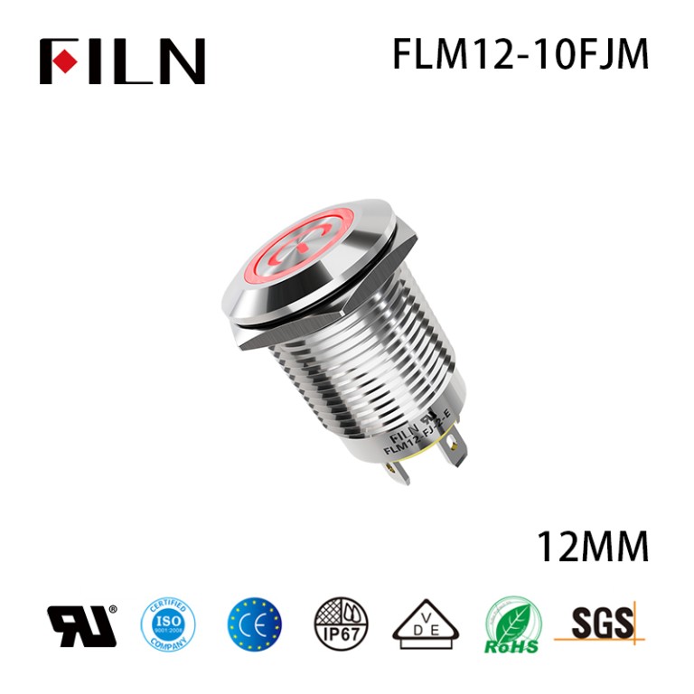 Push button switch, 4 terminals FILN 12MM Metal IP65 4 Pin Momentary Push Button Switch