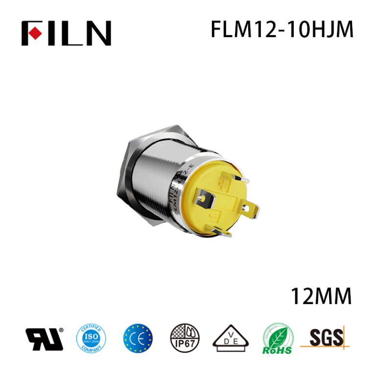 Push-to-make switch 12MM 2PIN Metal IP65 Types of Push Button Switches Ring Design With Lamp