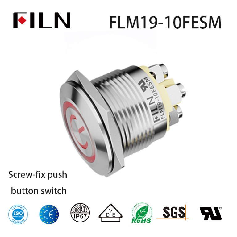 Screw-fix push button switch FILN Screw Foot Push Button Switches with 4PIN, 19MM Mounting Hole, and Versatile Voltage Options