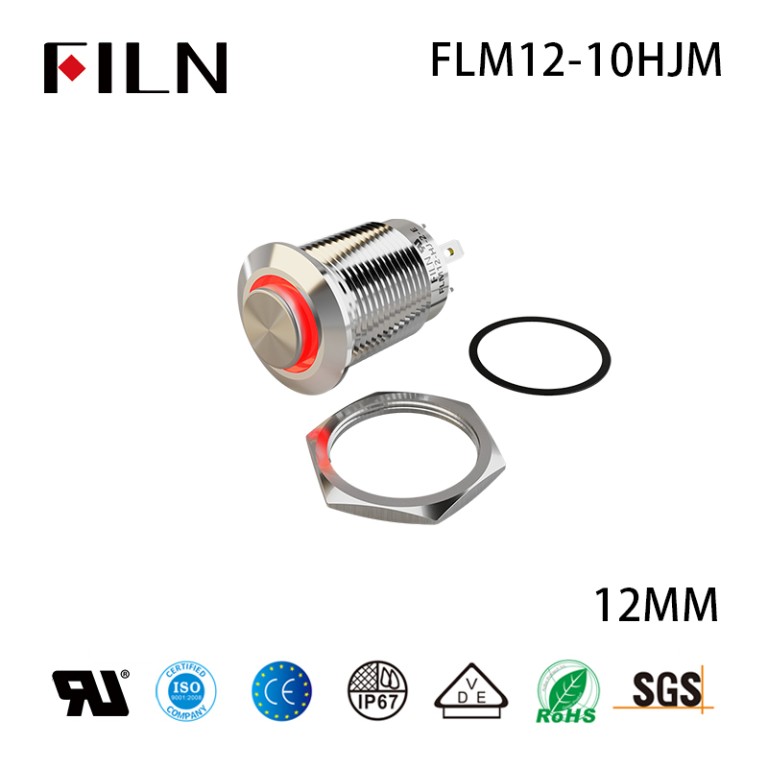 Tactile switch 12MM 2PIN Metal IP65 Types of Push Button Switches Ring Design With Lamp