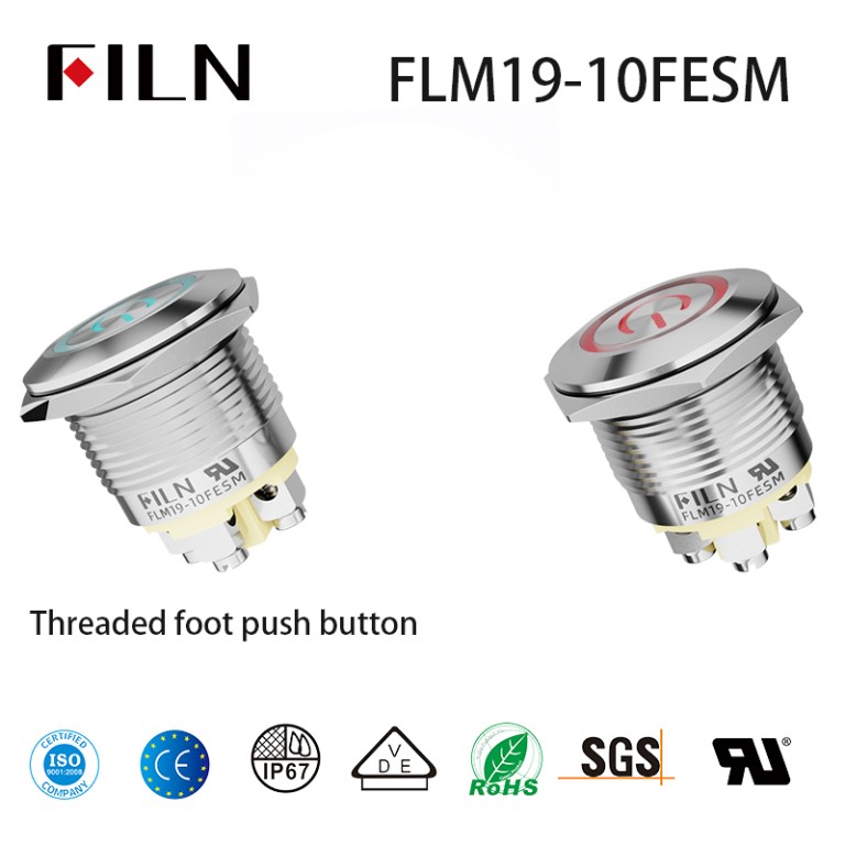 Threaded foot push button FILN Screw Foot Push Button Switches with 4PIN, 19MM Mounting Hole, and Versatile Voltage Options