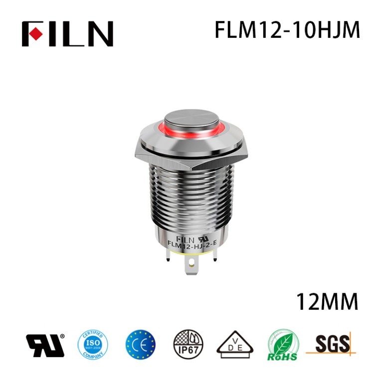 Types of Push Button Switches 12MM 2PIN Metal IP65 Types of Push Button Switches Ring Design With Lamp