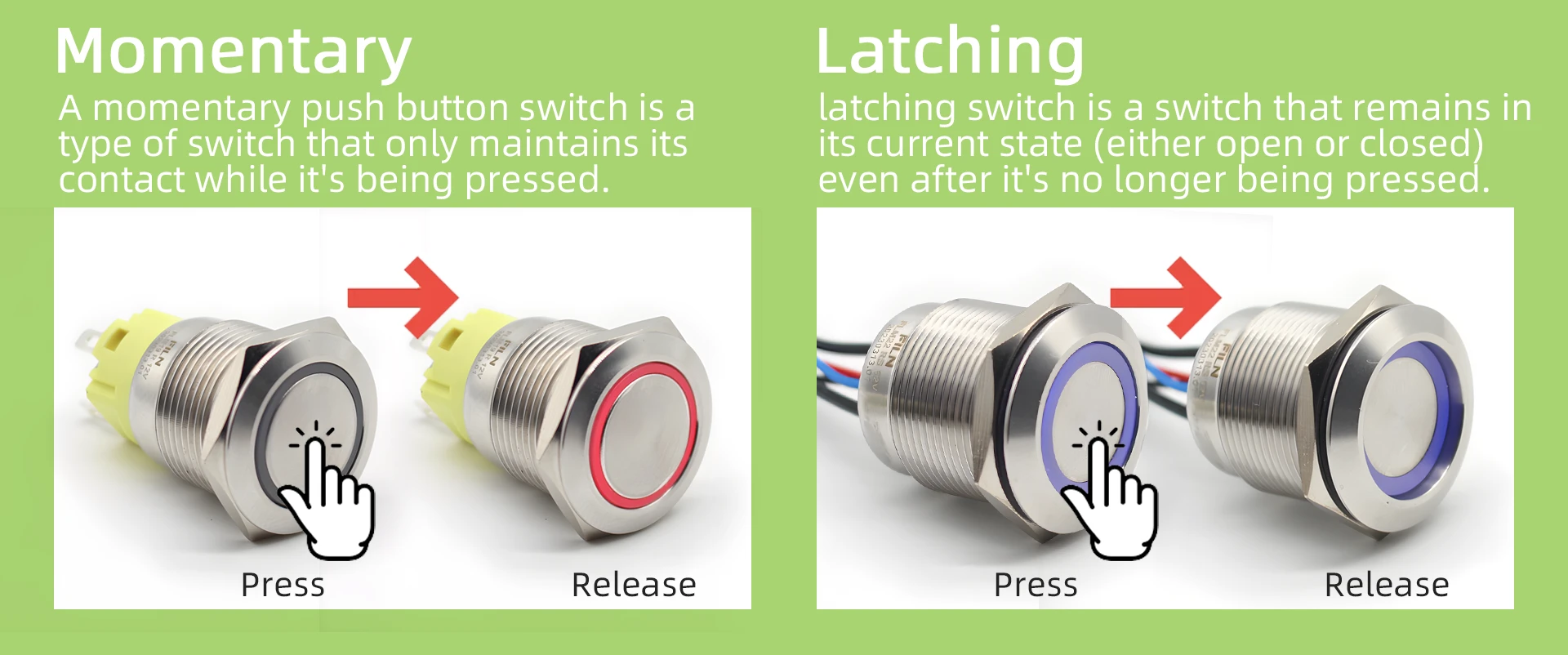 momentary and latching push button switch