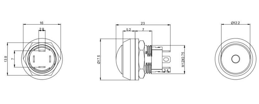 FILN 12MM 4 Pin Ball Head Push Button Lamp Light Switch With Indicator