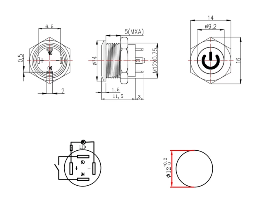 thumbnail image 2 of 12PCS 7mm Round Momentary Push Button Switch 2 Pin On Off Spst Normal 2 of 12