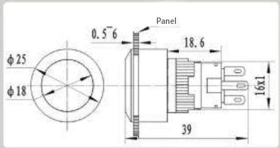 Push Button Lighting With 5P Terminal Pins LED Blue Momentary 12V 220V 1 Push button for lights Drawings